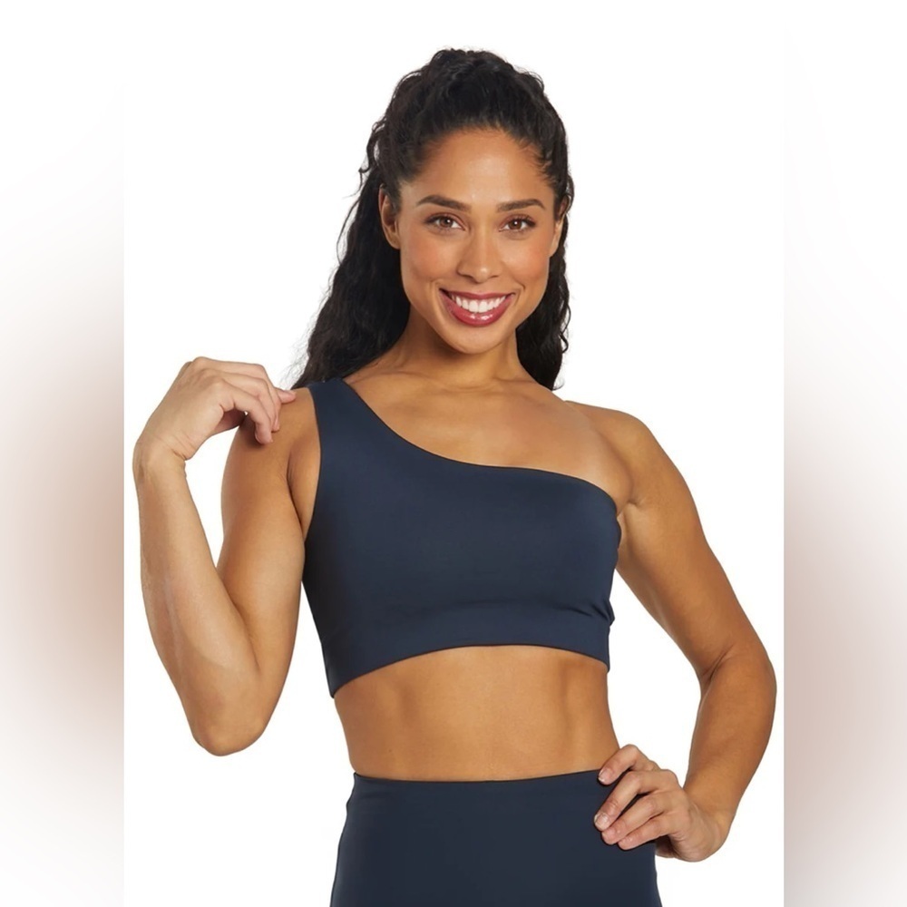NWT Girlfriend Collective Bianca One Shoulder Bra, Navy Blue, Size S